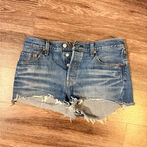 Levi's Blue Frayed Jean Shorts